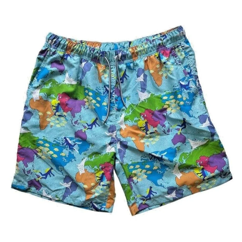 Peter Millar Swimming Trunks Size XL Map Ocean Print Seaside Collection Crown